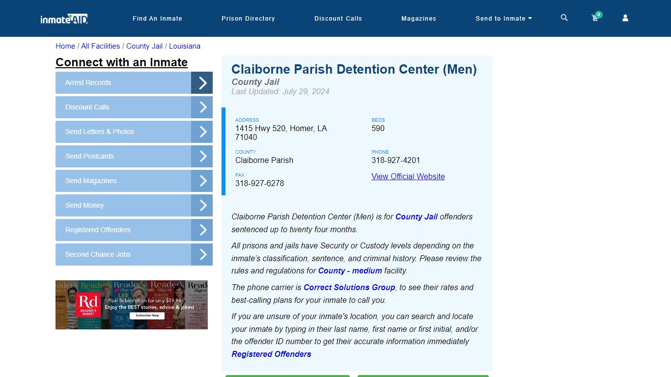 Claiborne Parish Detention Center (Men) - Inmate Locator